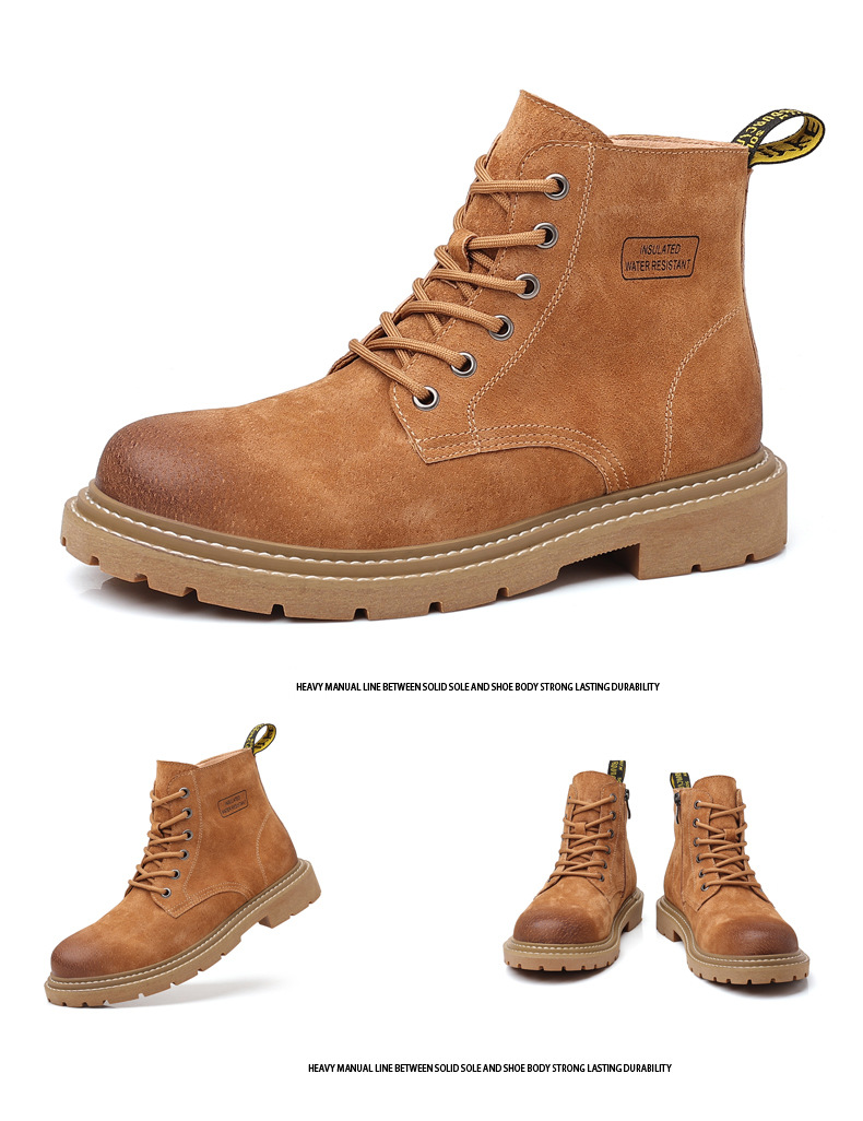 Men's soft leather ankle boots High help desert yellow boots hipster men's shoes_voghion.com