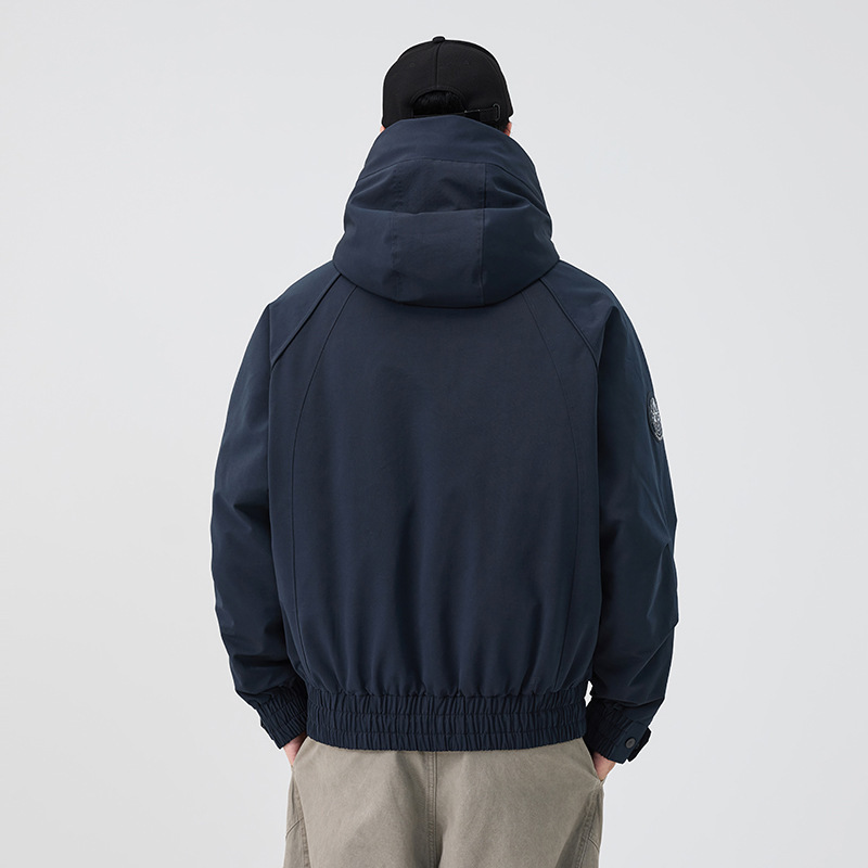 2025 invierno nuevo engrosado chaqueta encapuchada abrigo de marca de moda gran azul oscuro stock de algodón colgante