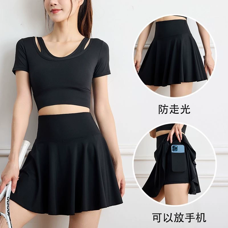Поддельные две спортивные юбки женский теннис бадминтон быстрая сухая плиссированная юбка йога бег бег юбка