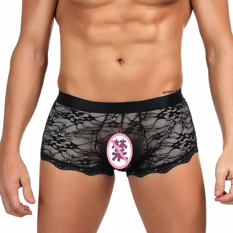 Ropa interior sexy de los hombres de comercio exterior de Europa y América sexy boxeadores de encaje cintura baja Perspectiva de encaje Amazon venta al por mayor 073