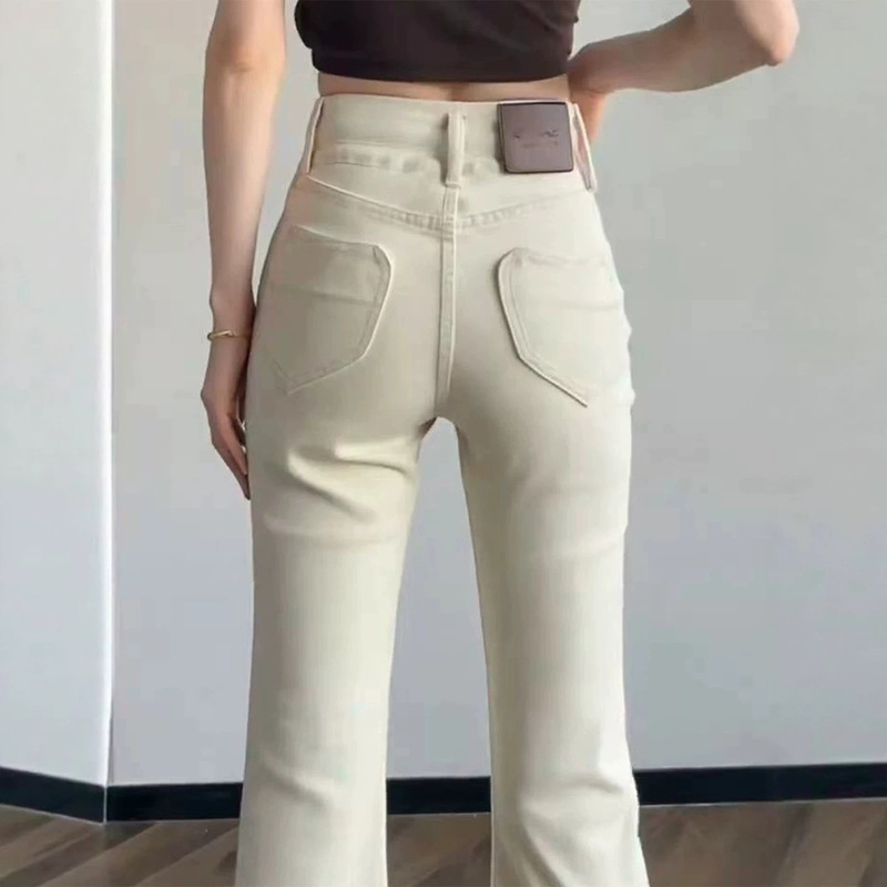 Plus-size beige high-waisted flared women's jeans, 2026 summer new slim-fit casual denim pants Plus-size beige high-waisted flared women's jeans, 2026 summer new slim-fit casual denim pants
