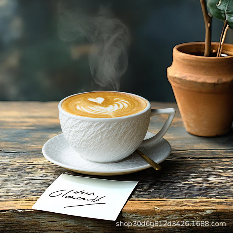 Japanese-style Sawada Embossed Coffee Cup and Saucer suit Latte Flower Ceramic Thickened High-grade Fine Mug 320ml Japanese-style Sawada Embossed Coffee Cup and Saucer suit Latte Flower Ceramic Thickened High-grade Fine Mug 320ml