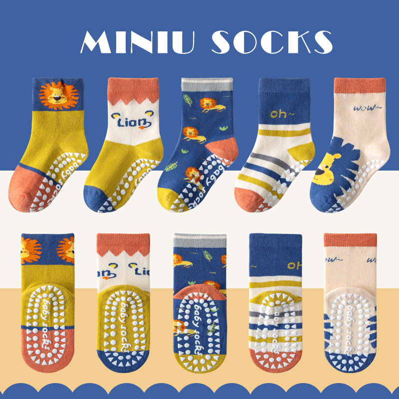 Minqi Otoño e Invierno que dispensan Calcetines antideslizantes para pisos al por mayor letras de dibujos animados calcetines para niños medianos y grandes calcetines para niños Trampolín
