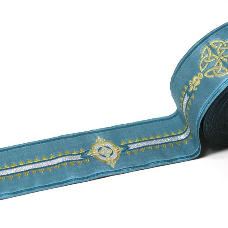 7.2cm de ancho de alta precisión hilo de oro jacquard banda ligera de lujo ropa nacional tabla bandera cortina tabla bandera cama empalme