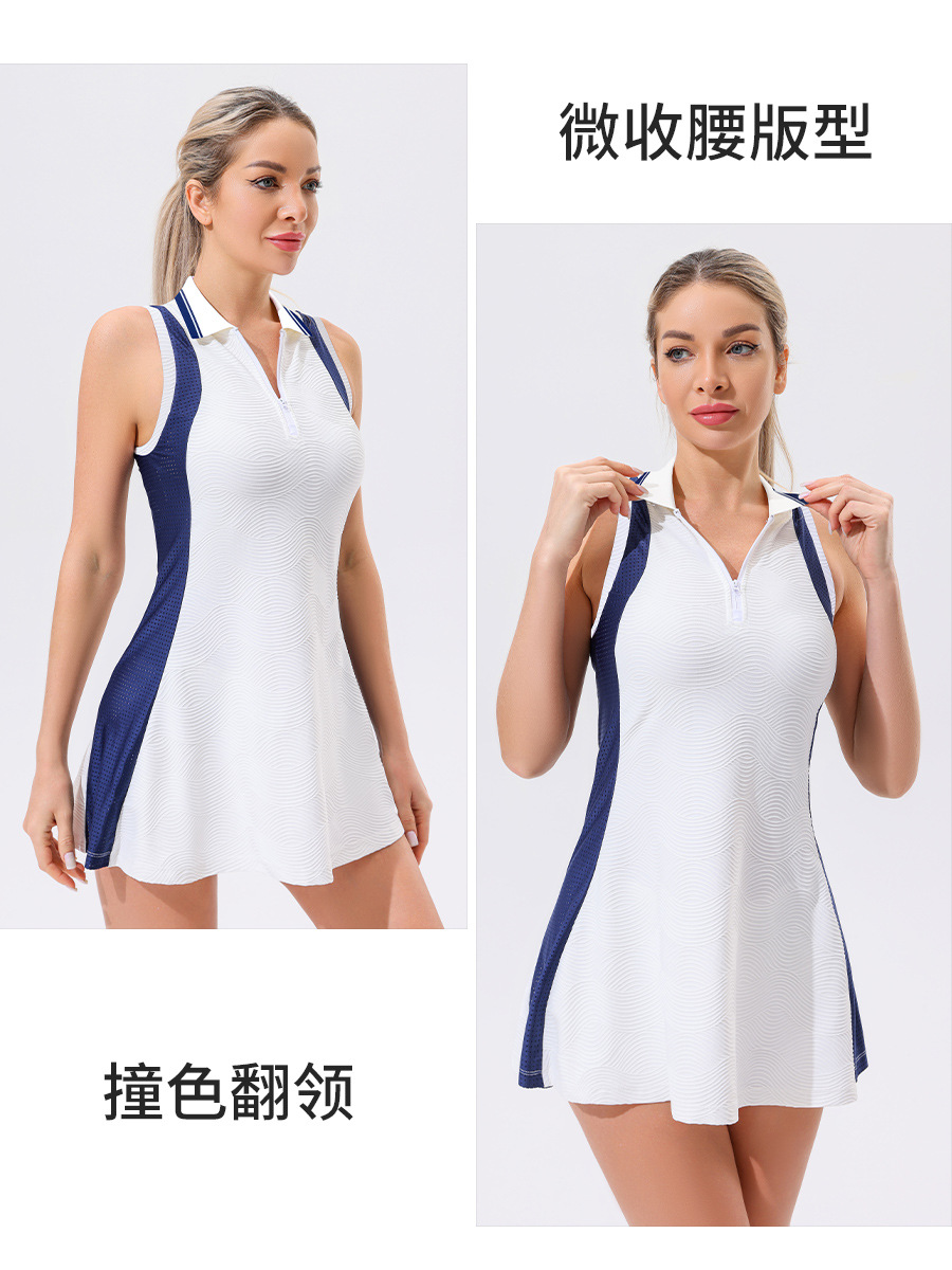 Traje de falda de tenis transfronterizo, uniforme de bádminton femenino, uniforme de tenis sin mangas, anti-iluminación, deportes al aire libre, mono, falda corta al por mayor