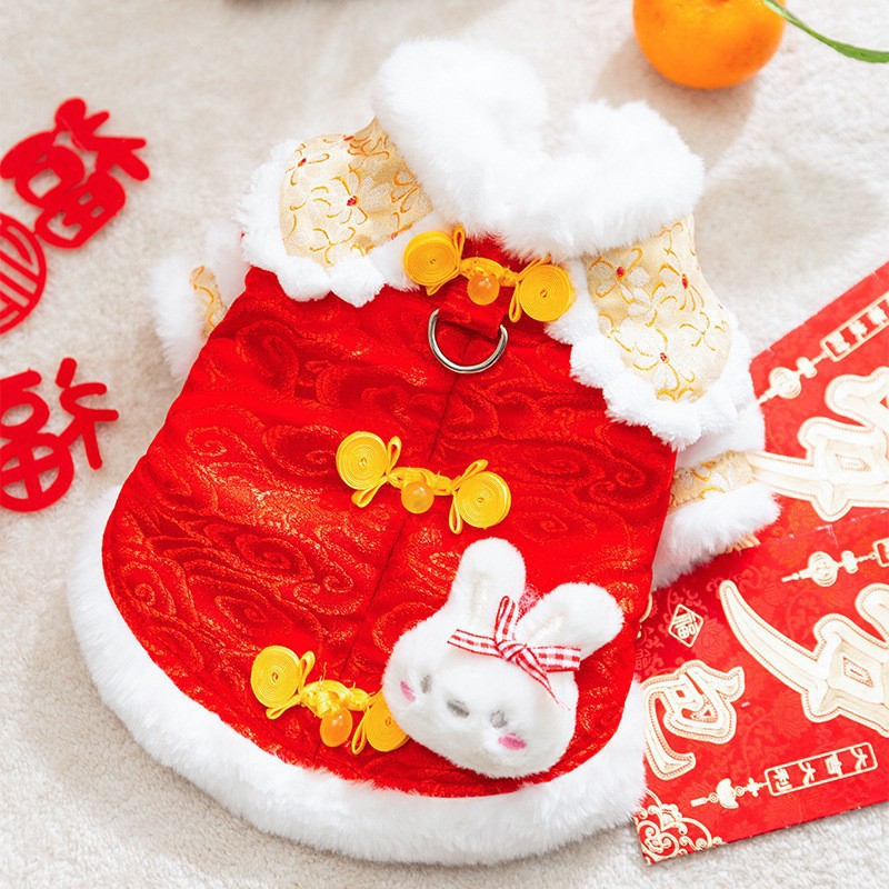 Ropa de Año Nuevo para gatos en invierno engrosado vestido de China mascota gatito gato muñecas de otoño y invierno gato azul camisa de Año Nuevo