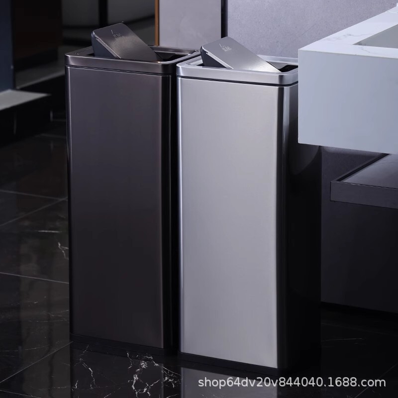 Stainless steel trash can with shaking lid direct 30 liters large plastic PP household kitchen hotel sanitary square double layer Stainless steel trash can with shaking lid direct 30 liters large plastic PP household kitchen hotel sanitary square double layer