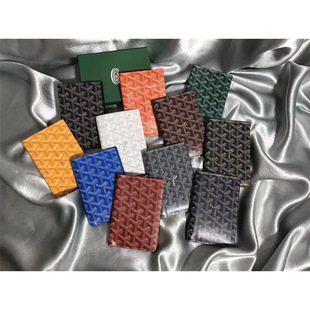 Original Goyar Goya Document Passport Holder Dog Tooth Linen Fabric with Top Layer Cowhide Card Holder Wallet Coin Purse