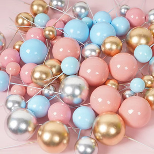 Cake Decoration Macaron Color Ball Ins Cool Style Gold Ball Silver Ball Plug-In Ornament Baking Decoration Ball