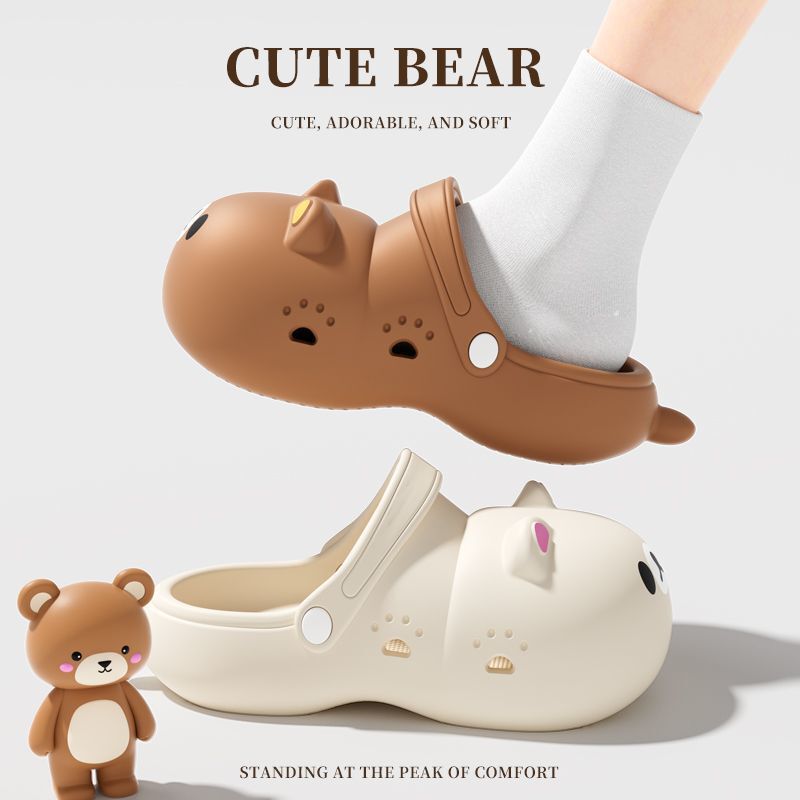 Cute Bear-Shaped Clogs, Breathable and Comfortable for Home Use, Suitable for Summer, Can Be Worn Outside, Adorable Bear-Shaped Closed-Toe Clogs