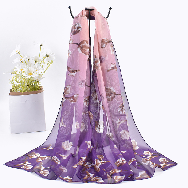 Elegant shiffon breathable thin scarf floral