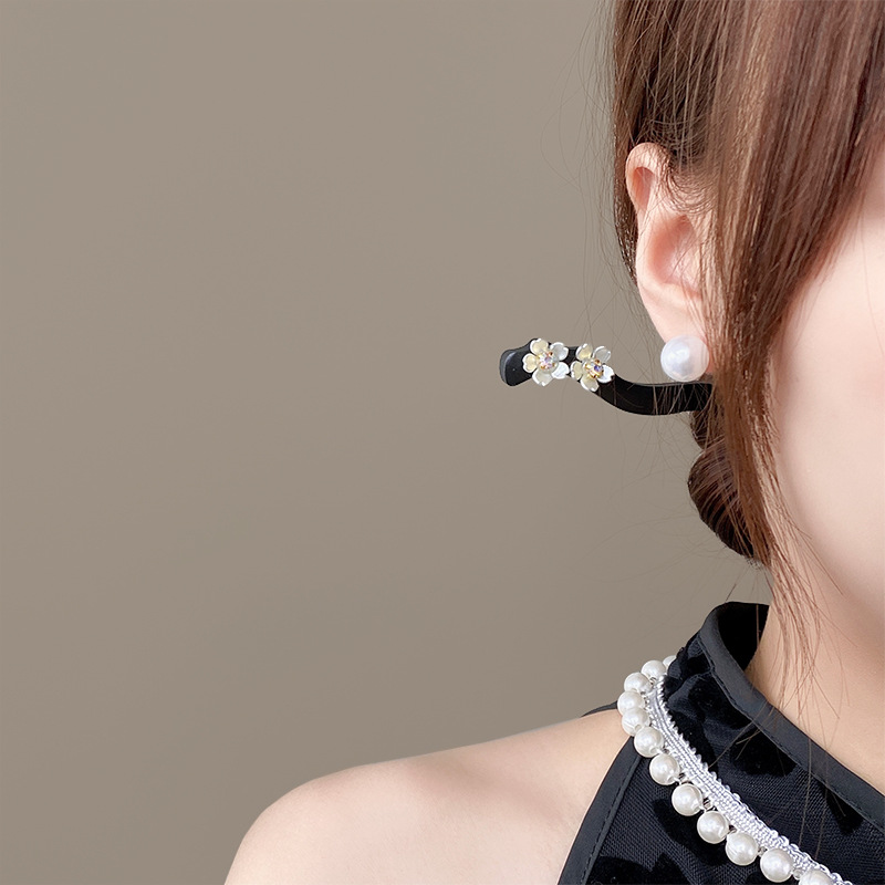 Horquilla de camelia, estilo antiguo negro, bola simple, accesorios para el cabello, placa de sentido avanzado, horquilla, tocado, temperamento, horquilla Hanfu