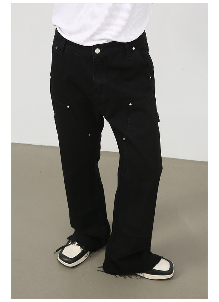 Quần jean nam ống suông phối khóa kéo phong cách Hàn, quần dài denim mềm mại — Màu đen chi tiết 13