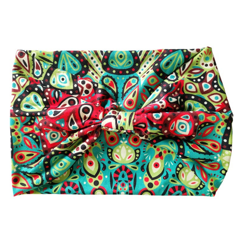 Bohemio europeo y americano anacardo yoga banda antitranspirante sudor-absorbente de algodón elástico deportes diadema de ala ancha impreso accesorios para el cabello