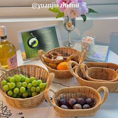 Yuanjin フルーツバスケット リビングルーム用 模造籐編み 家庭用雑貨バスケット 大型収納バスケット キッチン野菜と果物の洗浄と水切り