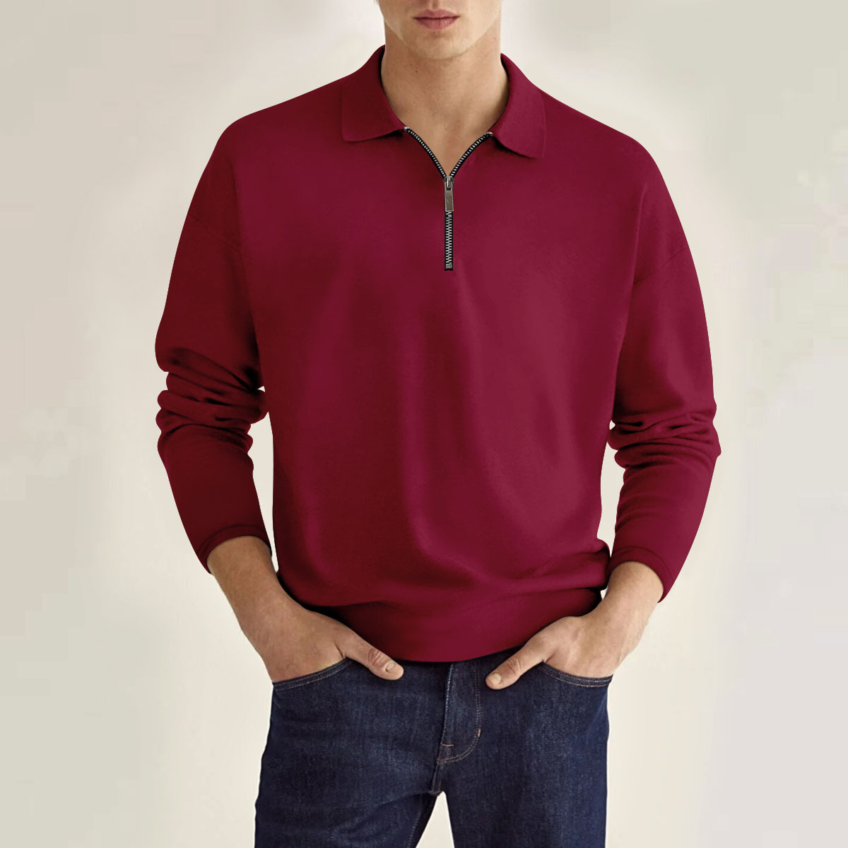 Europa y América ins transfronteriza primavera y otoño venta rápida amazon polo camisa cremallera color sólido hombres de manga larga camisa de polo deportivo