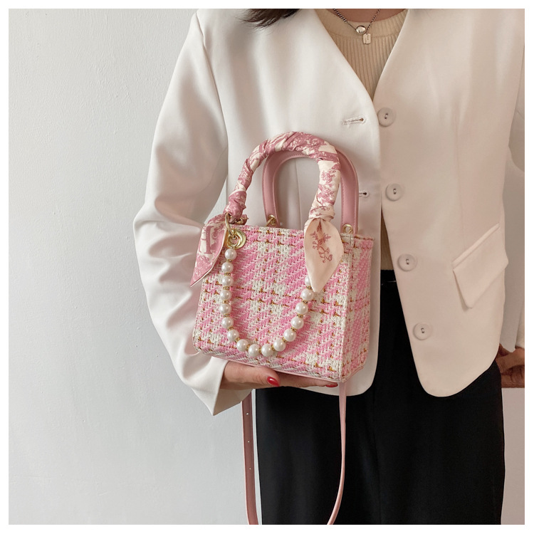Damen Handtasche Mit Perlenkette, Elegante Umhängetasche_voghion.com