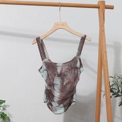 Thai tie-dye back tie-in hollow sleeveless mesh suspender shirt, short press-pleated irregular top vest for women