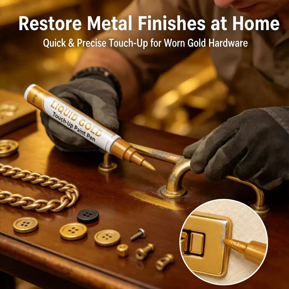 Gold touch-up paint pen for furniture, hardware, and metal, scratch cover-up, gold painting, DIY craft paint pen