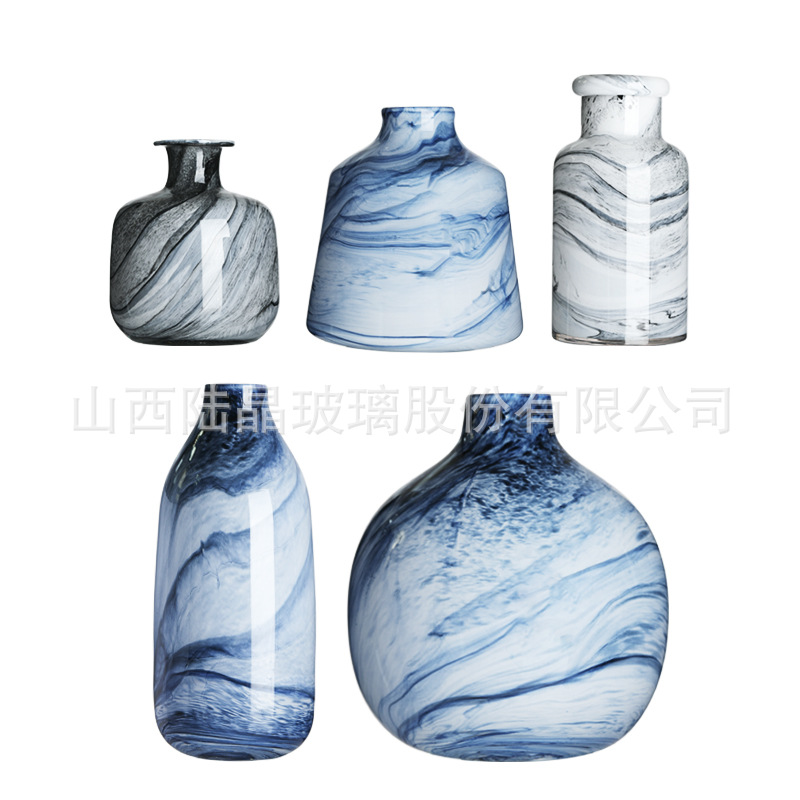 Jarrón de Cristal con Diseño de Niebla de Color Verdadero, Estilo Europeo, Jarrón de Cristal Hecho a Mano, Decoración para el Hogar, Adorno