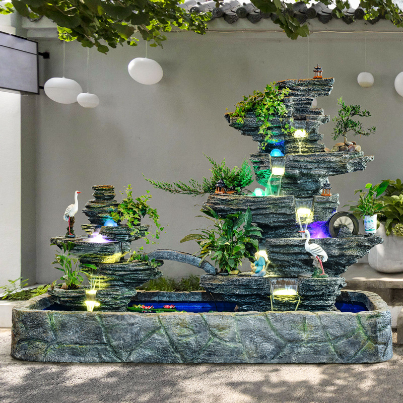 大型室内室外假山流水喷泉入户花园庭院别墅阳台山水景观瀑布鱼池