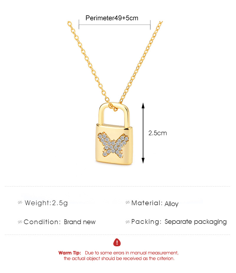 Creative Fashion Diamond Butterfly Lock Pendant Alloy Necklace Wholesale Nihaojewelry display picture 1