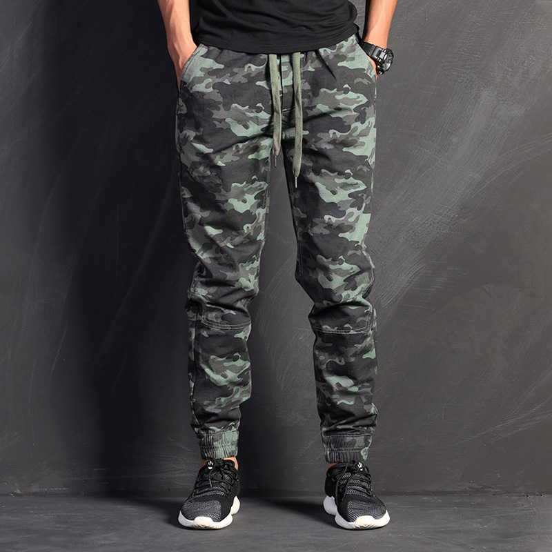 秋冬新款潮牌多口袋机车款迷彩工装休闲长裤男式韩版纯棉修身束脚