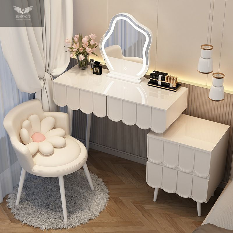Luz y lujo moderno y simple mesas de maquillaje retráctiles estilo francés crema de estilo dormitorio armario de madera maciza en uno