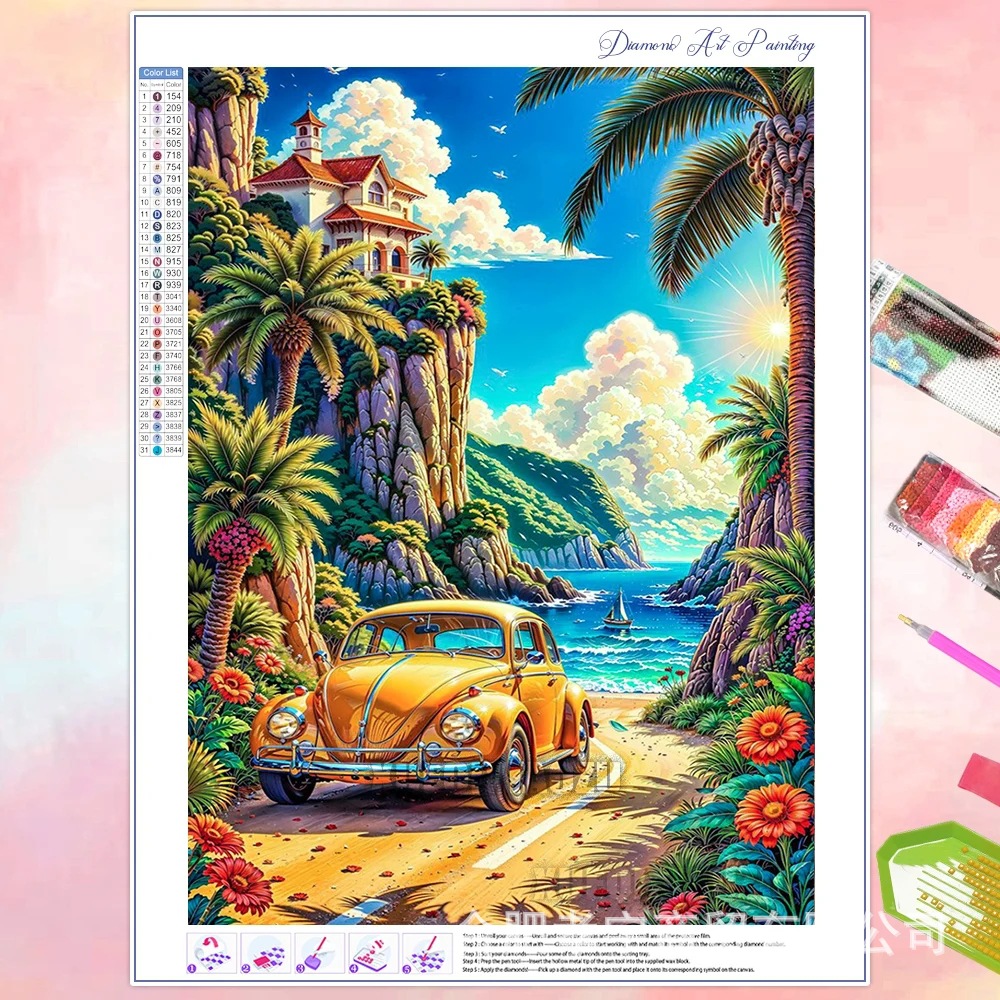 Venta caliente transfronteriza dibujos animados ciudad de bricolaje casa paisaje lleno de diamantes sala de estar dormitorio decoración pegatinas fabricante de pintura de diamantes