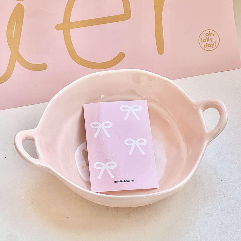 ピンクインスタイルリボンセラミック食器セットヌードルボウル家庭用ライスボウルプレート釉下色が女の子のハートに映えます|undefined