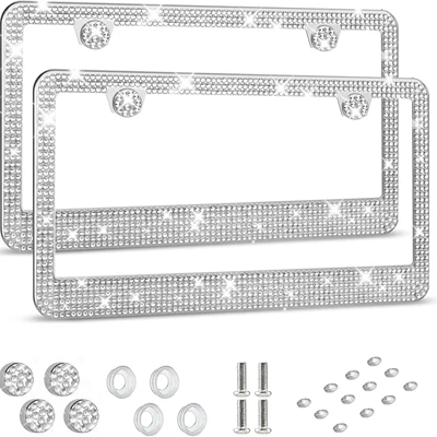 Car license plate frame with diamonds, high-end cross-border crystal diamond license plate holder, simple and stylish, US standard license plate frame for women