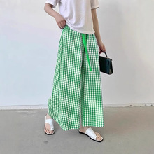 2025夏季新款女装高腰 格子大摆裙裤休闲长裤