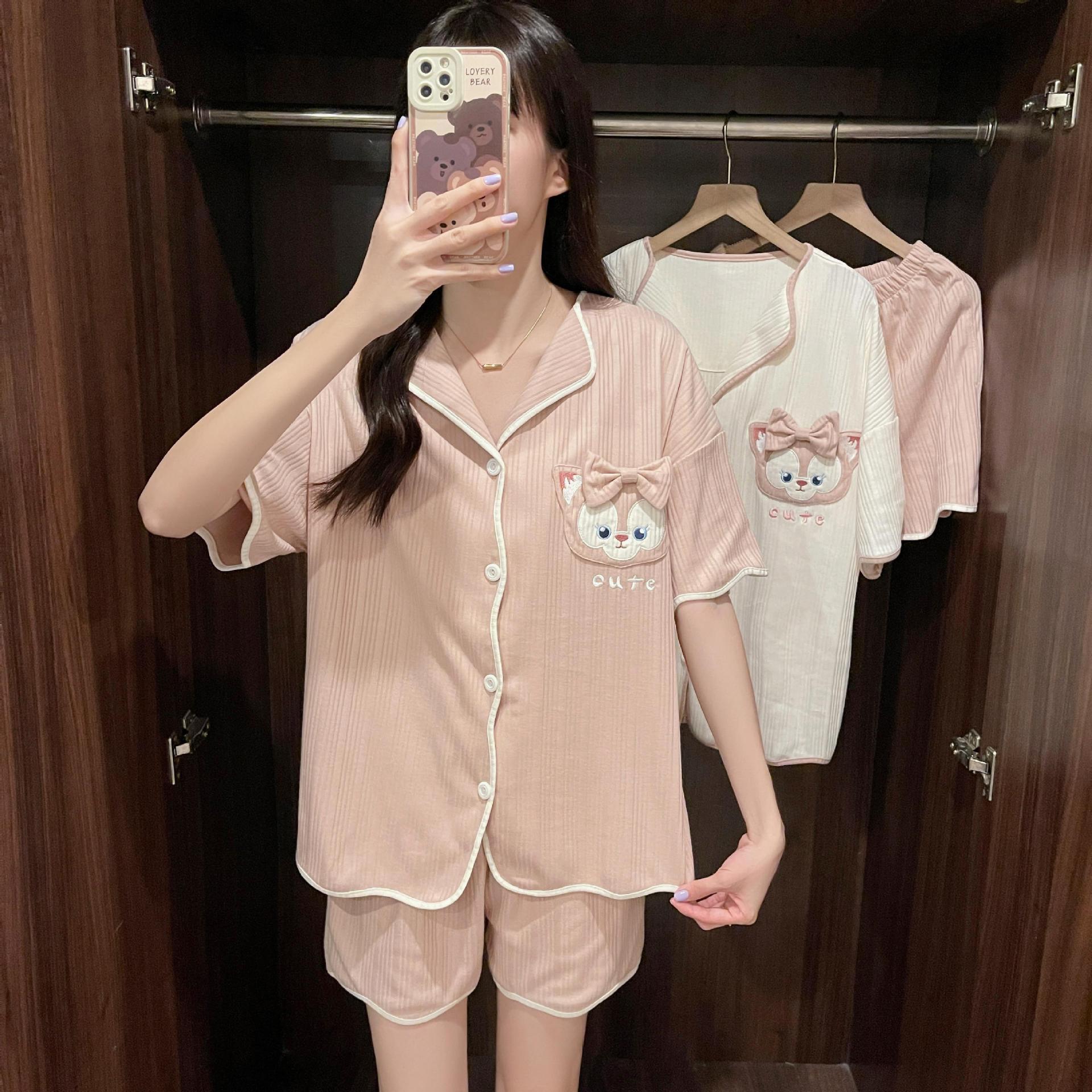 Pijamas de niña linda pantalones cortos de manga corta de verano estilo coreano ins ropa de casa de dos piezas mujer WeChat celebridad en línea entrega en vivo