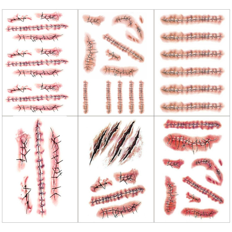 6 Halloween Stitches, Surgical Scars, Tattoo Stickers, Cos Role-Playing Watermark Stickers, Fake Wounds