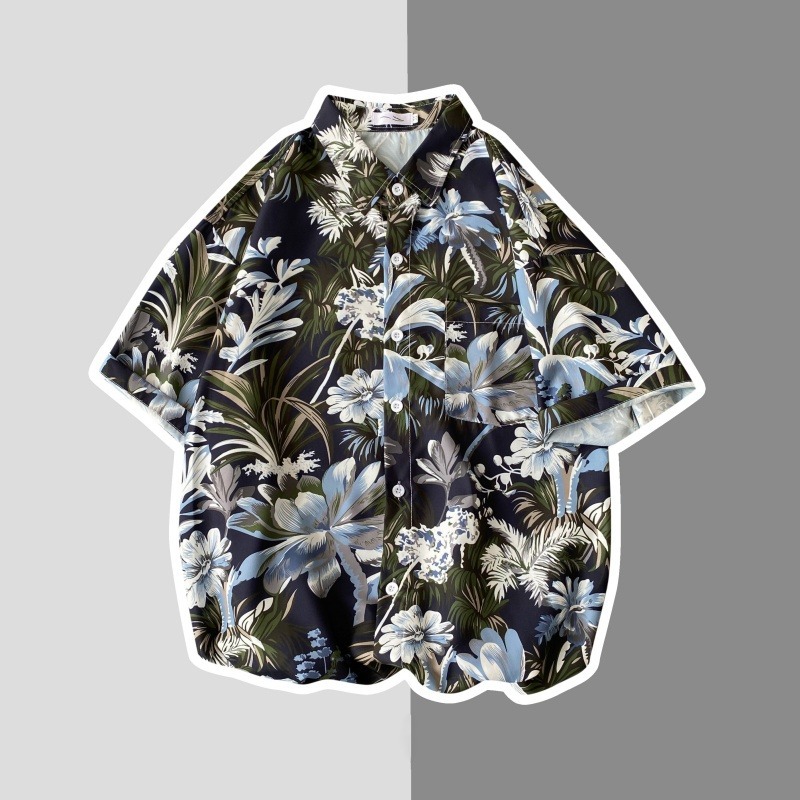 Hawaii Vintage Printed Short-sleeved Shirt Men's and Women's Summer Thin Casual Ins Sopky Handsome Seaside Beach Shirt