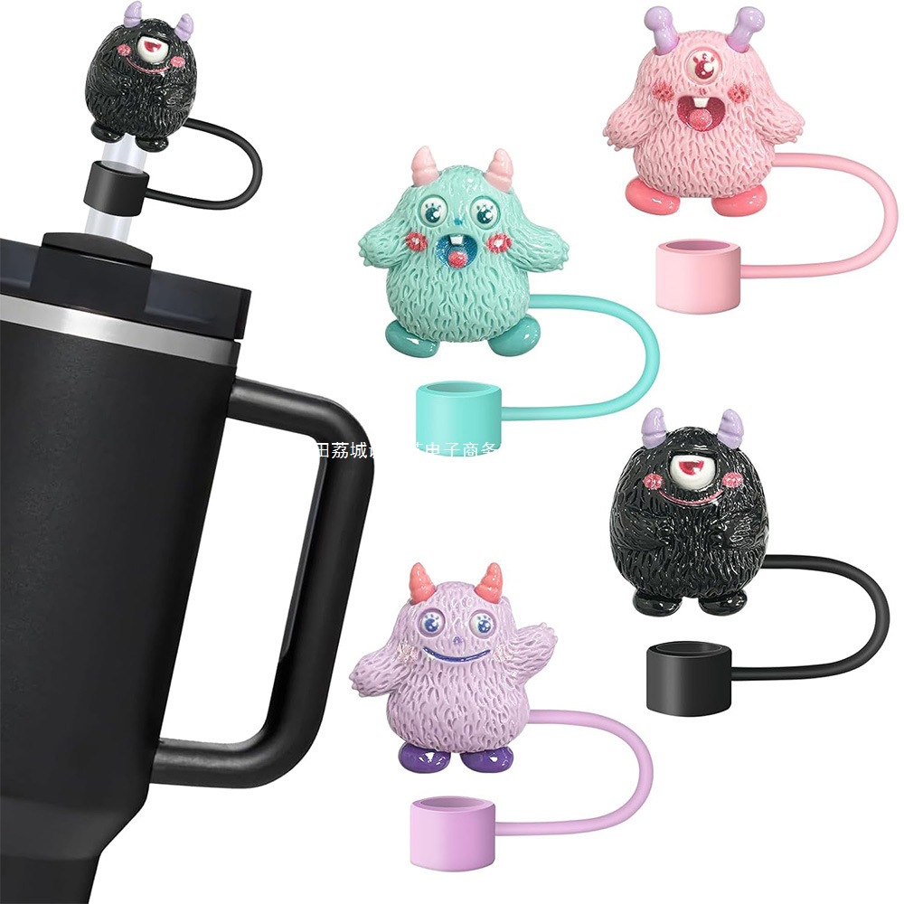 Trendero de Halloween pequeño monstruo de resina tapa de pajita tapón antipolvo Stanley accesorios de pajita de gran calibre