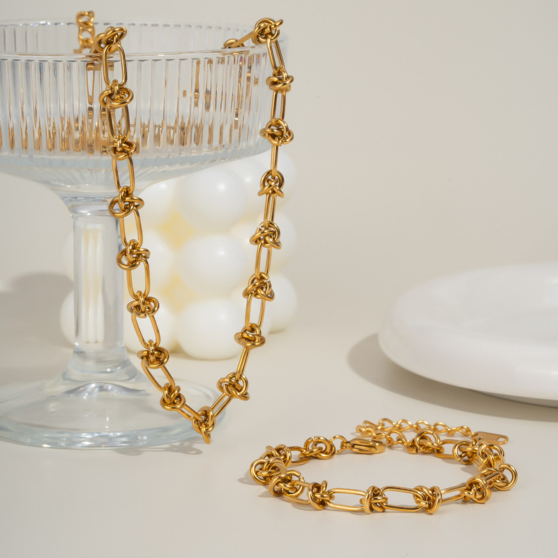 クロスボーダーステンレス鋼巻き結び目ネックレスブレスレット 18K ゴールド非退色ヒップホップスタイルジュエリー卸売|undefined