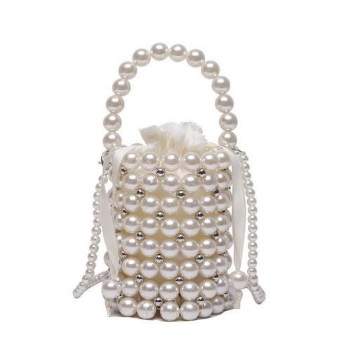 Purely handwoven bucket bag  new women's bag Korean version mini pearl bag hand-held shoulder crossbody bag cross-border