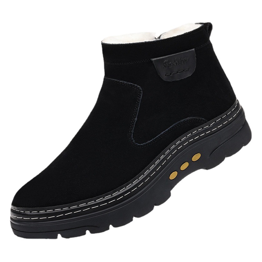 Invierno piel de vaca de los hombres de algodón acolchado zapatos de lana de cuero genuino grueso botas de los Hombres Calientes botas de nieve antideslizante papá zapatos de los hombres forrados de lana suave