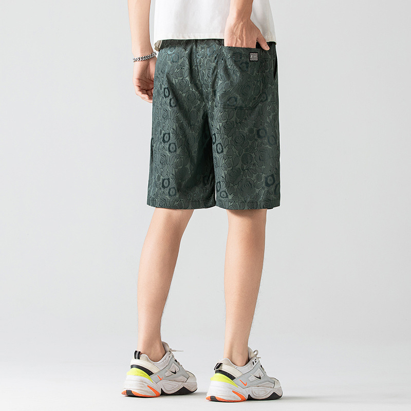 Jacquard Ice Silk Quick-Dry Casual Shorts for Men, Summer Thin National Trend Loose Fashion Versatile Breathable Five-Point Shorts for Men