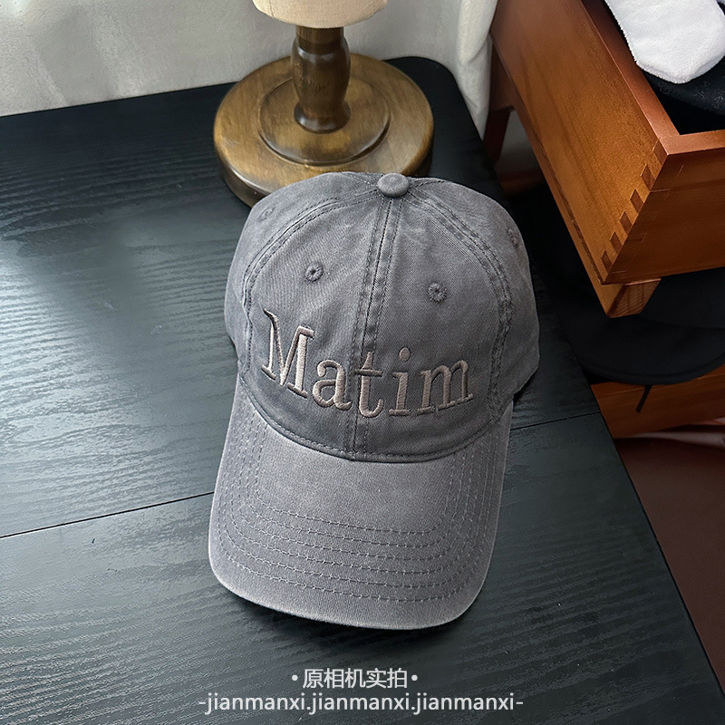 软顶水洗字母做旧刺绣鸭舌帽女韩版四季百搭遮阳棒球帽男显脸小|undefined