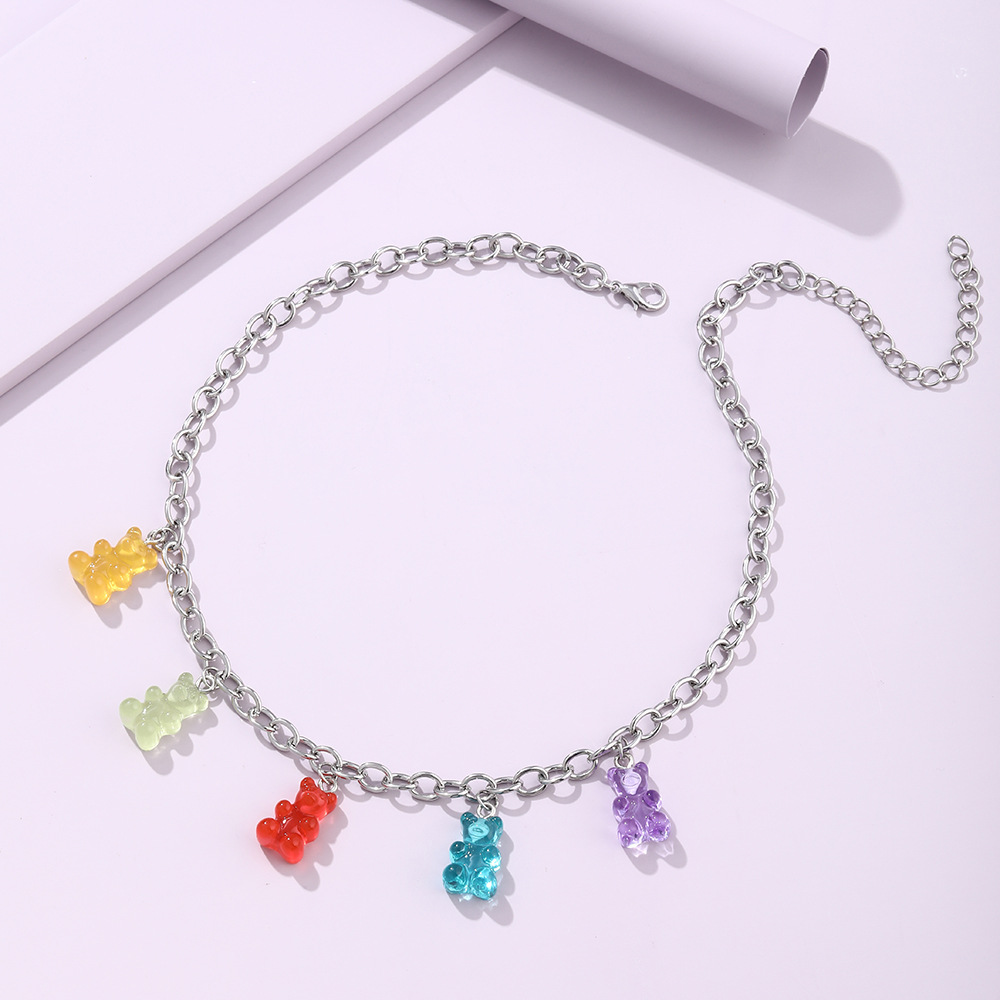 cute cartoon transparent bear pendant necklace wholesale nihaojewelry