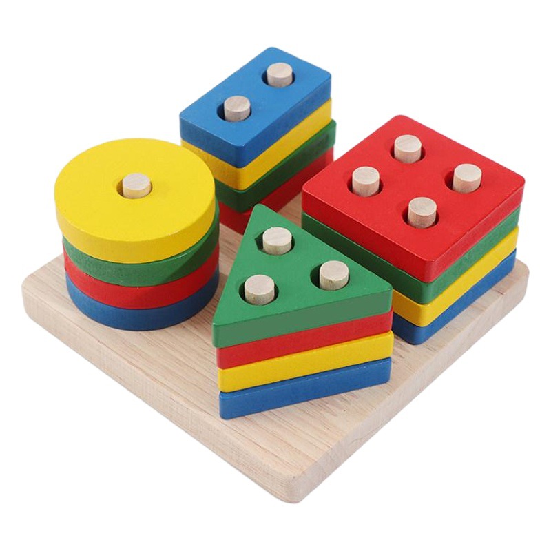 Educación temprana conjunto columna bebé Inteligencia Geométrica Junta forma matching building blocks juguete material didáctico niños Ilustración