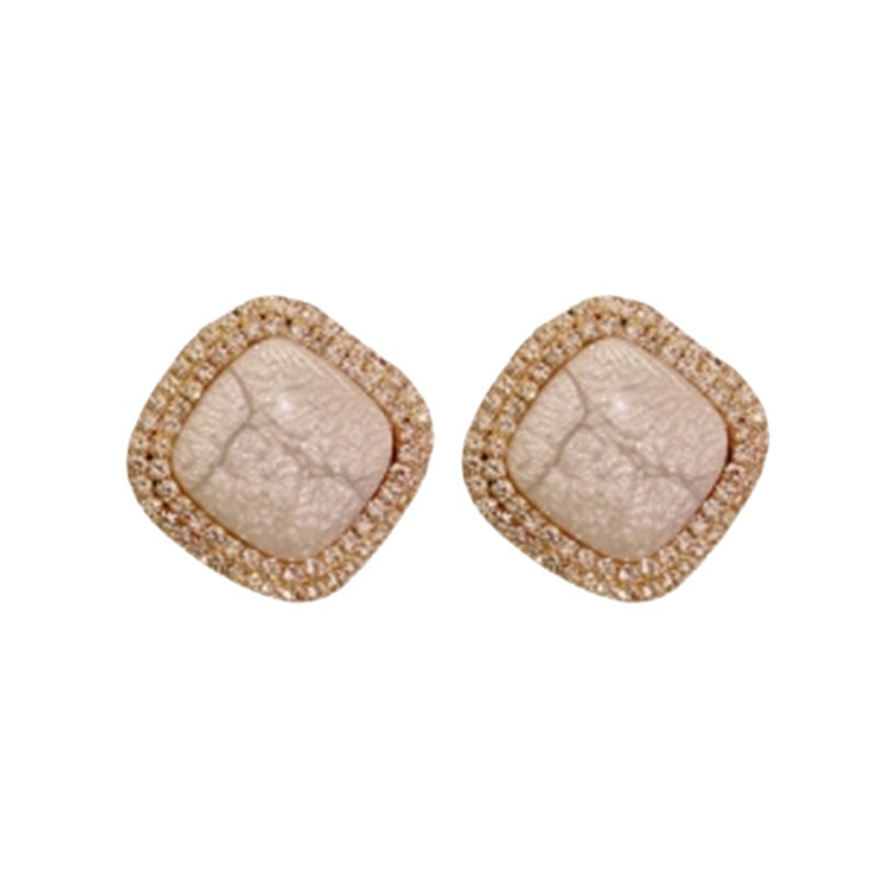@Oferta Especial@ Elegantes pendientes coreanos de alta gama en color beige con efecto craquelado y adornos de diamantes de imitación de doble capa, pendientes de tuerca versátiles y elegantes. image 6