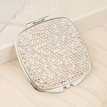 白色钻贴圆角方形折叠化妆镜学生桌面补妆镜子随身便携口袋镜