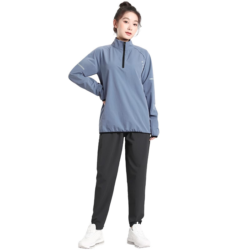 Camiseta deportiva de mujeres running primavera entrenamiento deportivo ropa de secado rápida suelta fitness manga larga gran chaqueta de medio cremallera