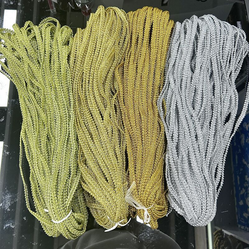 In-Stock Herringbone Edge Gold Thread Lace 1cm Centipede Edge Ethnic Clothing Gold and Silver Thread Ribbon Gold Lace Garment Accessories