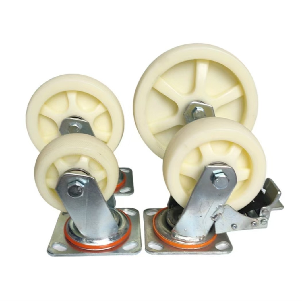 6寸白尼太空脚轮4/5/8工业白尼龙脚轮万向刹车轮耐磨脚轮