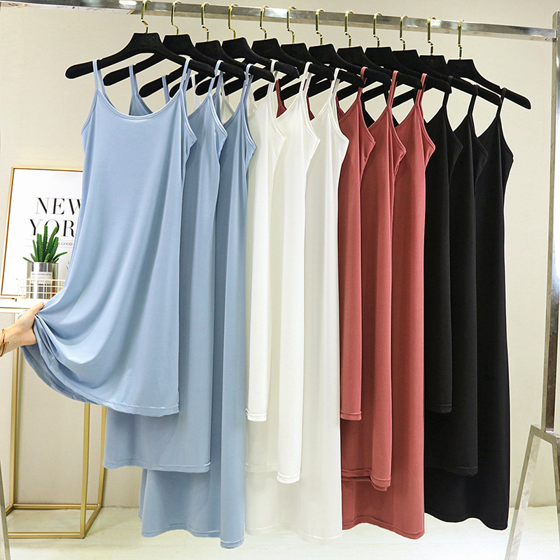 Modal Halter Skirt with Long Loose Anti-penetration Inner Petticoat White Base Vest Large Size Dress for Summer