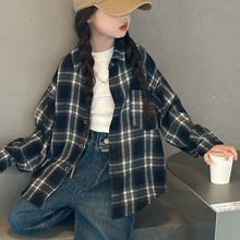 女童格子衬衫长袖春秋款2024新款洋气儿童格子衬衣中大童春季外套
